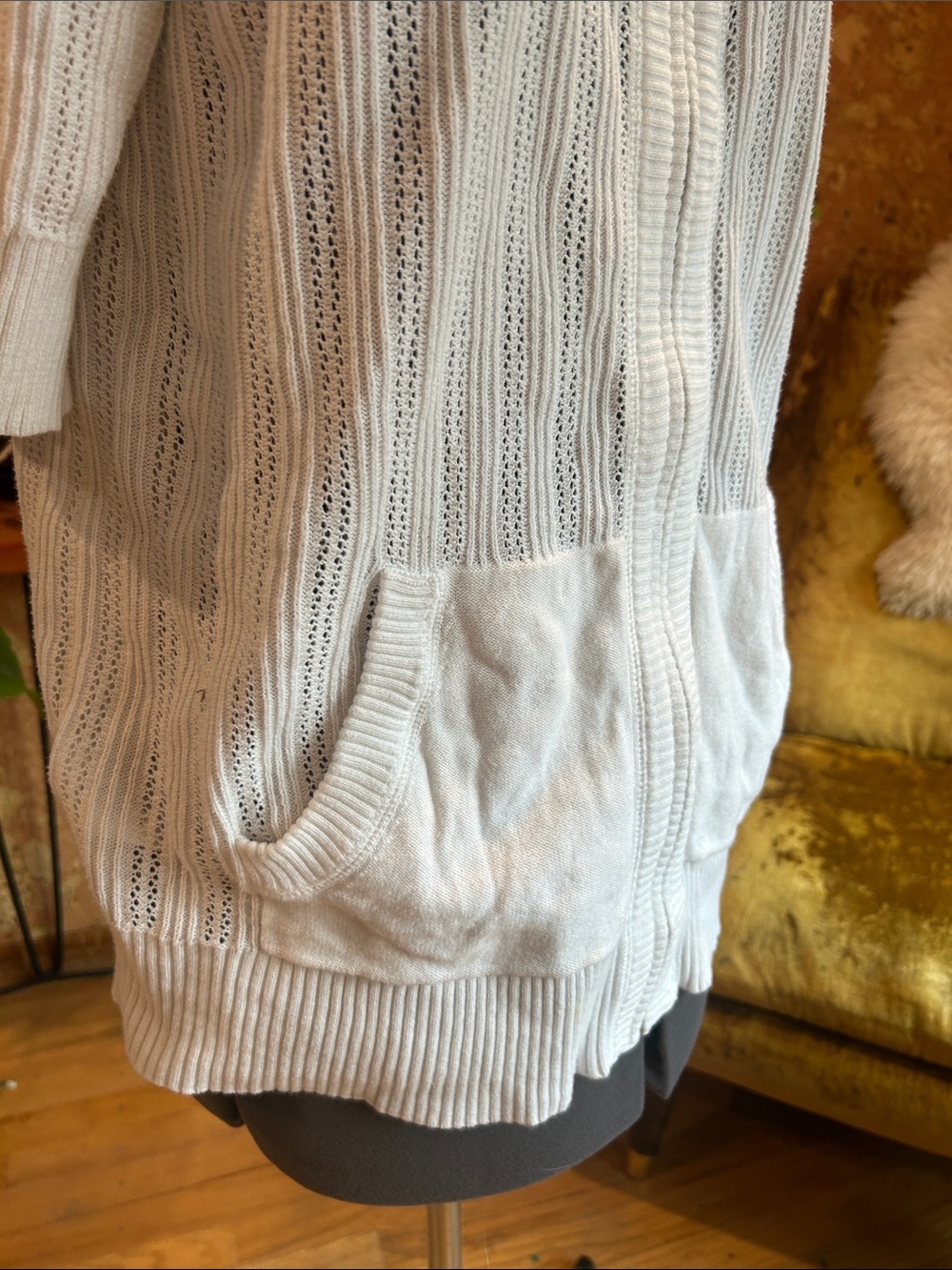 Eddie Bauer White Hooded Zip-Front Knit Swim Cover-Up ✨💯%Cotton✨EUC✨ - Picture 5 of 8